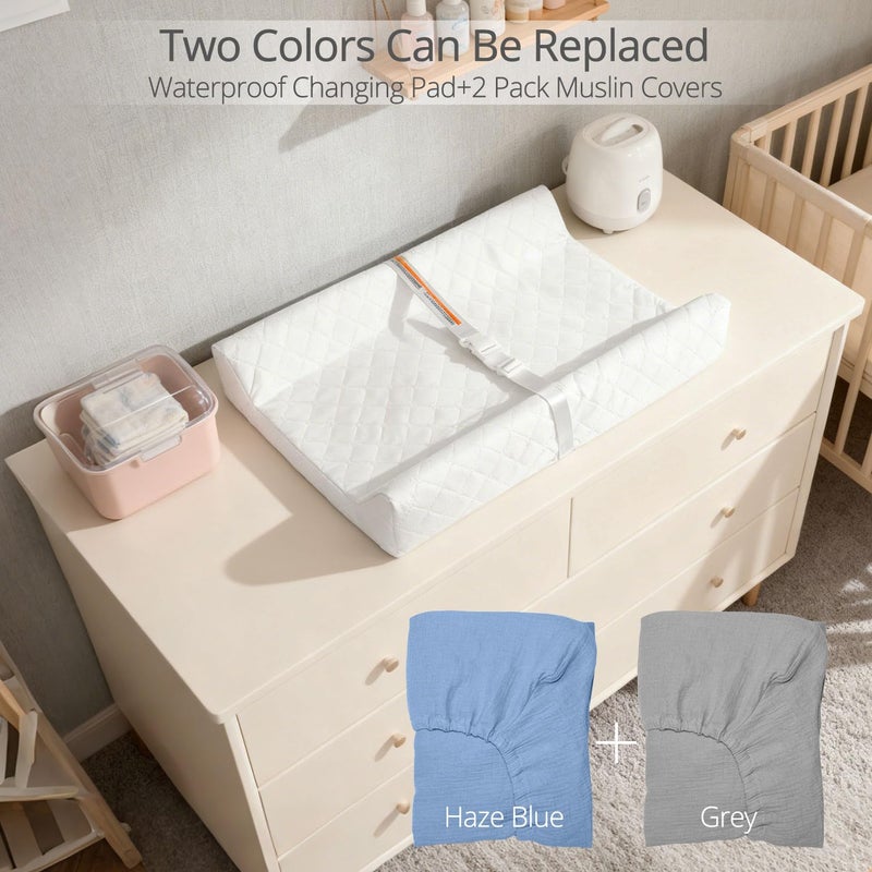 JVEOO Muslin Baby Changing Pad, 2 Pack Muslin Soft Cotton Covers & Waterproof Lining Foam Diaper Changing Table Pad 32" x 16.6" Mat for Dressers - Image 2